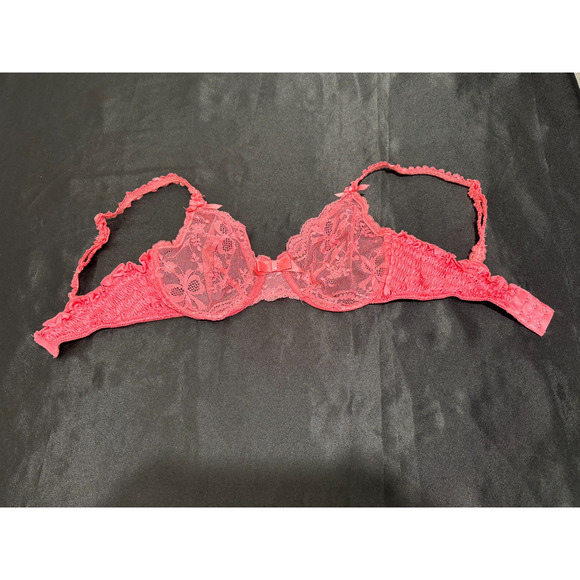 Vtg Victoria Secret Bra 36C Gold Label Smocked Pink Lace Sheer Underwire - Picture 9 of 9